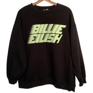 Billie Eilish Sweatshirt L Black Neon Green Crew Neck Music Graphic Divided H&M